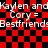 Red and black checkered background with repeated white text reading "Kaylen and Cory = Bestfriends" in a pixelated font.