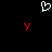 Pixelated white heart shape above two red Y-shaped symbols on black background.