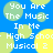 Blue background with repeating text "You Are The Music In Me High School Musical 2" over green and yellow circular shapes.
