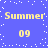 Blue background with white pixelated dots; yellow text 'Summer' and '09' repeated in two , each containing two 'Summer' and two '09' instances
