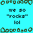 Pixelated icon with cyan background, brown pixel-art shapes at top and bottom, repeated text "we so 'rocks' lol" in black font across three