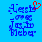 Blue pixelated text on a blue background with red heart symbol above the name, transitioning to same text without heart.