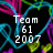 Pixelated icon with white text 'Team 61 2007' centered on black background, surrounded by abstract swirling lines in cyan, magenta, green, and purple.