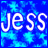 Animated icon with 'Jess' text on blue starry background; white letters shift from solid to outlined style across frames.