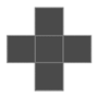 dark gray and white cross-shaped geometric icons with varying 3D block arrangements, some solid and others wireframe