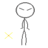 Pixelated stick figure with circular head and neutral expression, standing beside a yellow X symbol on gray background.