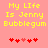 Yellow pixelated text My Life Is Jenny Bubblegum on pink background with red heart symbols below.