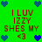 Green background with blue and dark blue heart icons surrounding red text reading "I LUV IZZY SHES MY <3" in two identical vertical