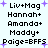Pixelated text list with names and symbols on light background, surrounded by purple star-like shapes. Names include Liv+Mag, Hannah+, Amande+, Maddy+, Paige=BFFS. Animation shows subtle changes in star positions between frames.