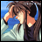 A 48x48 pixel buddy icon featuring a cartoon anime-style character with long brown hair and blue headphones, partially covering their face with one hand against a beach background, alongside text reading "Anime IM" and "com" on a black backdrop.