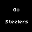 Pixelated text 'Go Steelers' appears on black background with yellow rectangular highlights in various positions