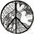 Circular icon divided into four quadrants with peace symbol lines; two white doves in upper-right and lower-left, patterned backgrounds in other sections.
