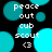 Pixelated icon with black background and cyan circles, displaying white text 'peace out cub scout <3' in four repeated sections.