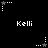 Black background with white pixelated text "Kelli" repeated in three , surrounded by animated star and dot patterns