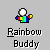 Pixelated cartoon character with white round head and rainbow-colored torso, repeated in pattern on gray background