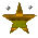 Golden star-shaped icons with green accents and floating white spheres, displayed in a against a gray background