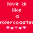 Red background with white pixelated text 'love is like a' above repeating 'rollercoaster' and pink heart symbols, showing animation where one central heart changes color.
