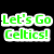 Green text 'Let's Go Celtics!' and '08 CHAMPS!' on black background with Boston Celtics logo featuring a player holding a basketball.