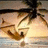 Animated beach scene with palm trees, a sunset sky, and a glowing light effect that shifts position across frames.