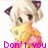 Pixelated anime-style character with blonde hair and cat ears, wearing yellow and pink clothing, with purple text overlays.