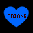 Four blue heart-shaped icons with the text 'ARIANE' in dark red pixelated font, arranged in a on black background