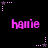 Pixelated pink text 'hamie' repeated across black background with scattered star-shaped pixel clusters in pink and purple.