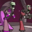 Animated sequence of a green-skinned character with purple accents in various poses against a dark background.