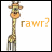 Animated giraffe icon with orange text 'rawr?' on white background, showing sequential head movement from left to right across frames.