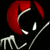 Pixelated static icon of a stylized Batman character with red hair, white eyes, and a black mask-like face against a transparent background.