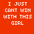 Four pixelated text in red, purple, blue, and dark purple with identical white text reading "I JUST CANT WIN WITH THIS GIRL"