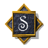 Four identical square icons with golden borders and dark blue backgrounds, each featuring a white stylized 'S' symbol in the center.