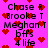 Pixelated text list of names and abbreviations on bright pink background with scattered red hearts, animated by heart position shifts.
