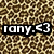 Pixelated icon with text 'iony.<3' on a brown and beige pixelated background.