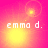 Pixelated text 'emma d.' in white lowercase letters on a pink and yellow gradient background with shifting light effects.