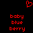 Red pixelated heart symbol above red text reading 'baby blue berry' in two on black background