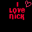 Red pixelated text 'I LOVE NICK' with a heart symbol above the word 'LOVE', displayed on black background.