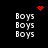 Black background with repeated 'Boys' text and red pixelated symbols in four quadrants.