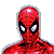 Pixelated red and black Spider-Man figure with white eye lenses on gray background, adjacent to green text reading 'Original Icons .com' in pixel font.