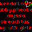 Red pixelated text on black background with green cursor-like shape over 'kendall.cara' and repeated phrases including 'by.pheob', 'alyssa.', 'oireachtas', and 'ny u13 girlzny'.