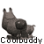 Animated contact sheet of a gray cartoon dog mascot with multiple expressions and poses, each frame labeled "Coolbuddy" at the bottom.