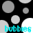Animated icon with black background and floating gray and white circles, displaying cyan text 'bubbles' in two positions.