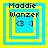 Pixelated icon with 'Maddie Wanzier' text and '<3 :)' emoticon, framed by nested yellow squares on blue background, four variations show different square layer visibility.