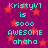 Cyan text on magenta background with red stars, repeating 'KristyV1 is sooo AWESOME ahaha' in pixelated font.