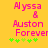 Yellow background with pink text reading 'Alyssa & Auston Forever' and green star-like symbols below, showing animation changes in symbol positions.