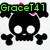 Four pixelated skull-and-crossbones icons with pink bows and 'GraceT41' text in varying colors, arranged in a
