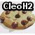 Pixelated chocolate chip cookie with text 'CleoH2' above, colorful flower with 'is' in center, panda with 'Totally' text, and two cartoon figures with 'Awesome' text.
