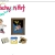 Pixelated static image showing a framed artwork with blue and black tones, a small figure, and three small objects below it on a white background.