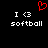 Red heart symbol above white text 'I <3 softball' on black background, with two identical side-by-side text displays.
