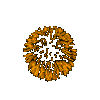 Animated circular icon with orange and white pixelated patterns transitioning from dense to sparse, then reversing back to dense.