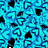 A static pixelated image with a blue and black pattern resembling abstract shapes or fragmented forms on a cyan background.